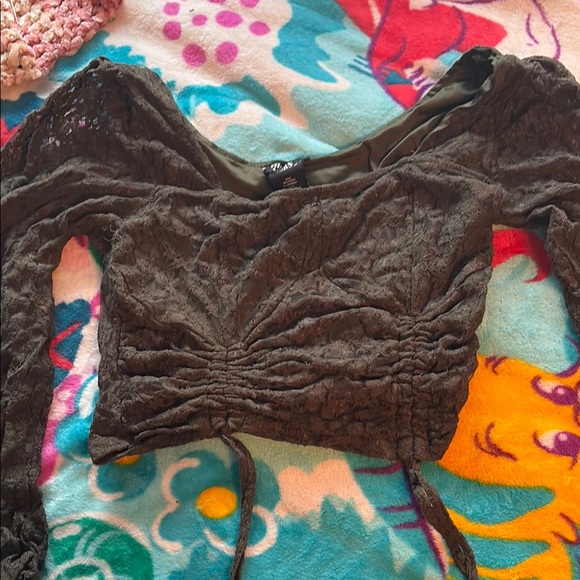 thorn and fable Tops - Elegant Green Lace Crop Top